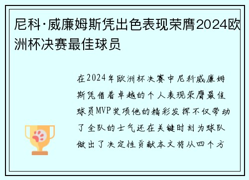 尼科·威廉姆斯凭出色表现荣膺2024欧洲杯决赛最佳球员 尼科·威廉姆斯凭出色表现荣膺2024欧洲杯决赛最佳球员